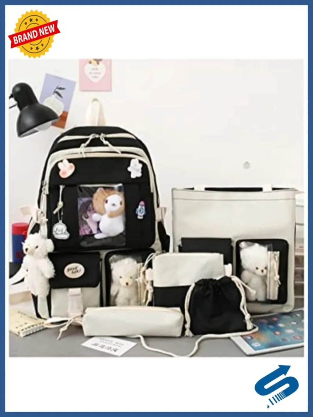 Kawaii Cute Nylon Backpack Set 17in Sports Bag w/ Shoulder Bag Pencil Case Tote